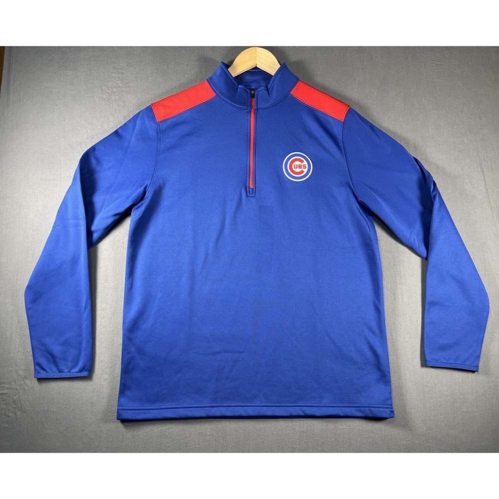 Chicago Cubs Pullover Mens Large 1/4 Zip Fleece Sweater Sweatshirt MLB Blue